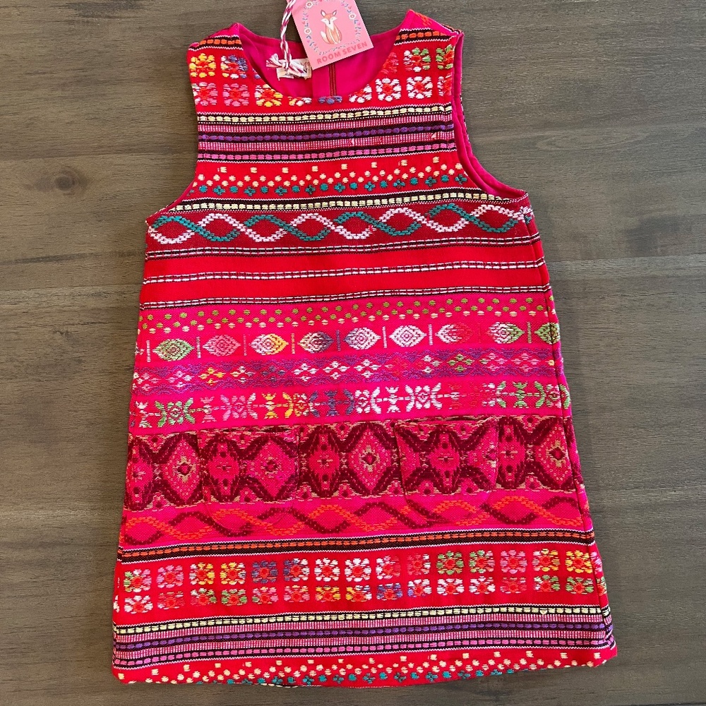 New Room Seven Aztec Embroidered Girls Sleeveless Dress